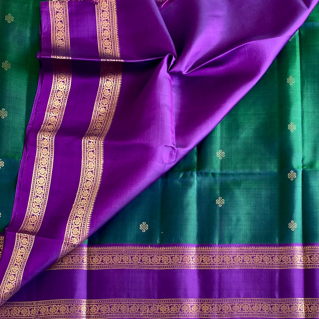 Peacock Green With Magical Purple Retta Petta Borders Pure Silk