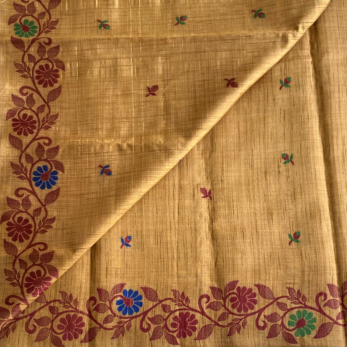Mustard Earthy Soft Tussar Silk Saree With Rust Maroon Border