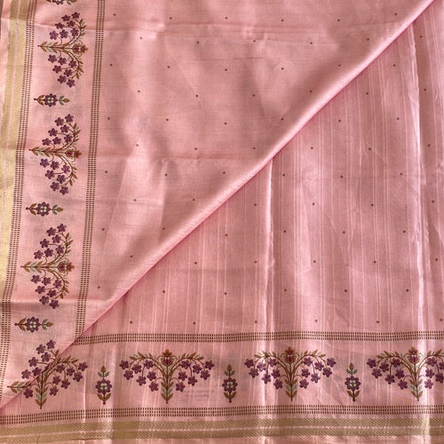 Blush Pink Softest Tussar Saree With Violet Purple Prints