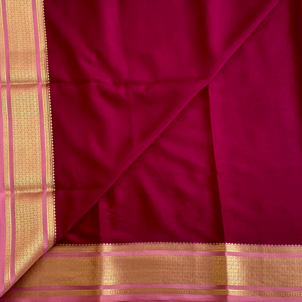 Mysore Crepe Silk Deep Wine Magenta Saree With Rose Pink Pallu