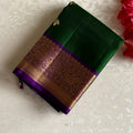 Forest Green Designer Pure Silk Saree With Cadbury Purple Pallu