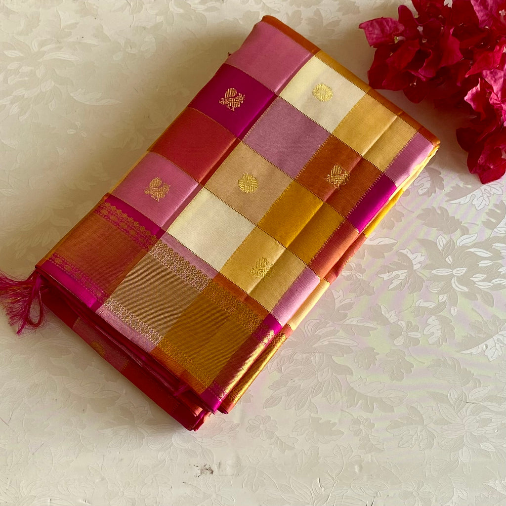 Multi Checkered Designer Pure Zari Kanjeevaram Stunner