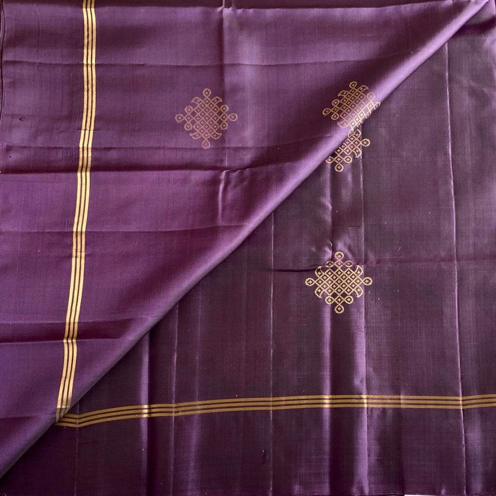 Plum Purple Designer Pure Silk Saree With Antique Gold Motifs