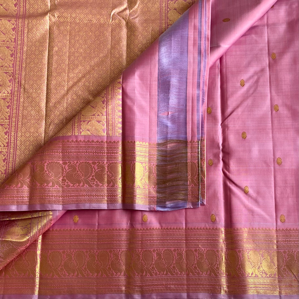 Kanjeevaram Pure Zari Silk Dreamy Lilac Pink With Zari Gold Border