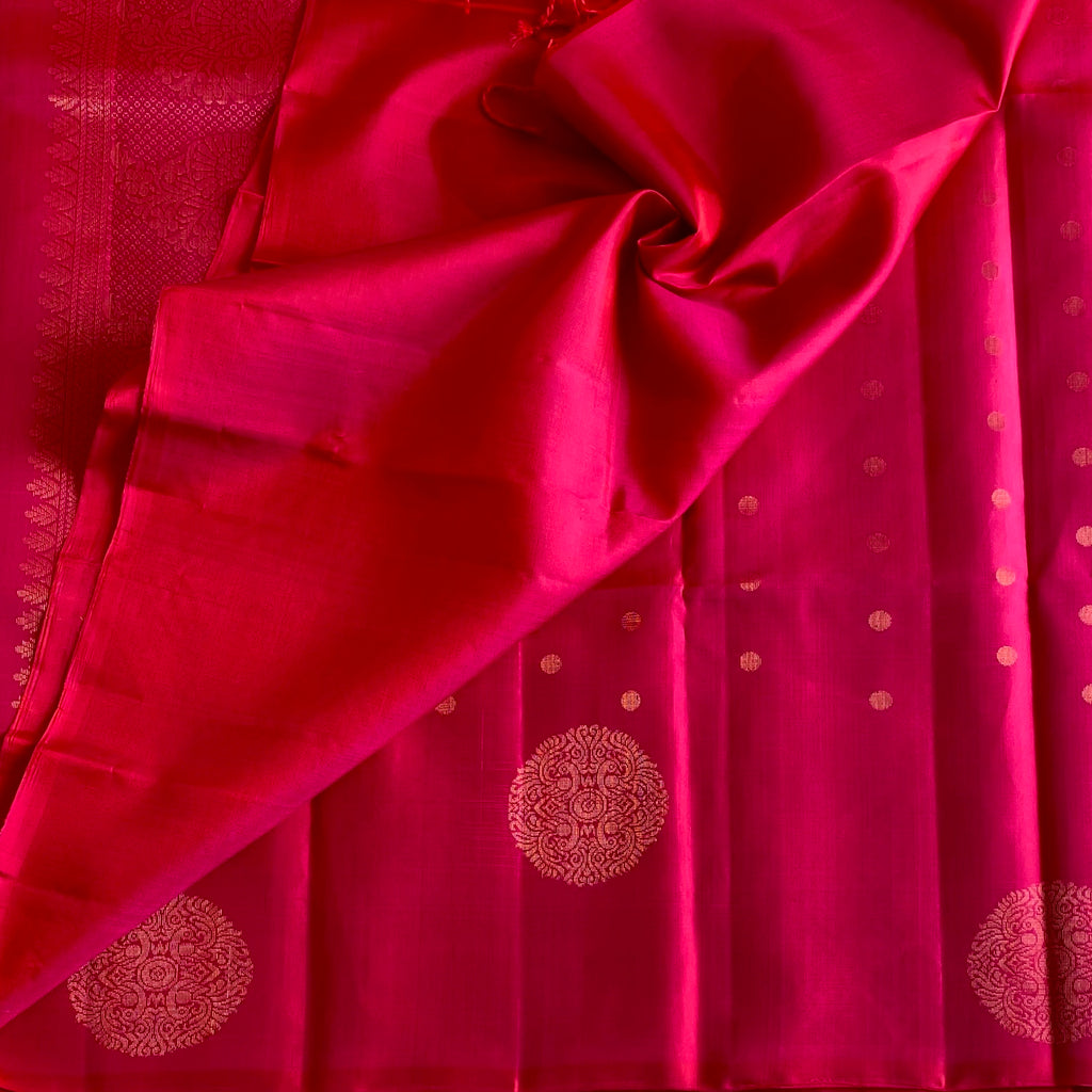 Rani Pink Designer Pure Silk Saree With Metallic Gold Border And Pallu