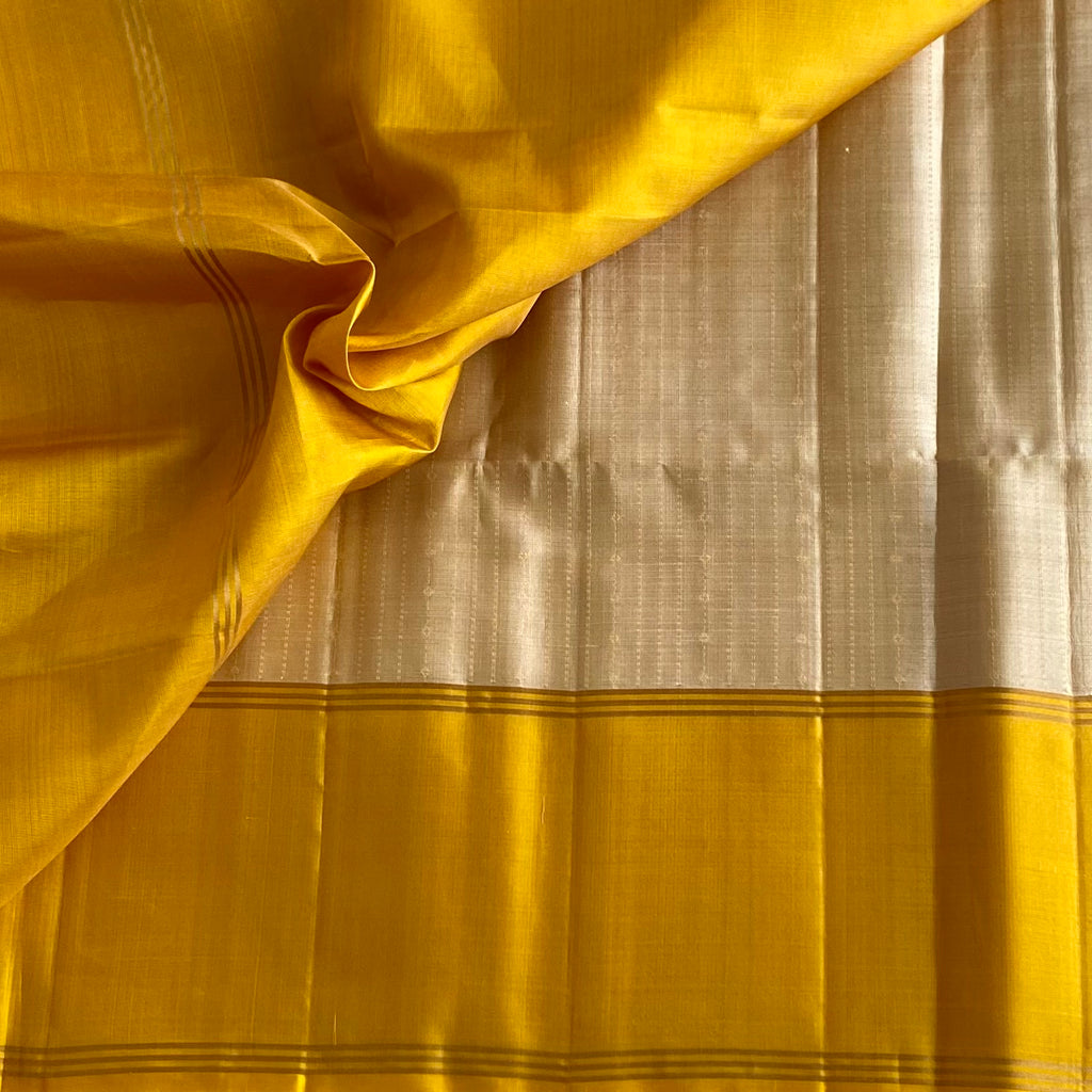 Designer Pure Silk Champagne Beige & Mustard Yellow Saree