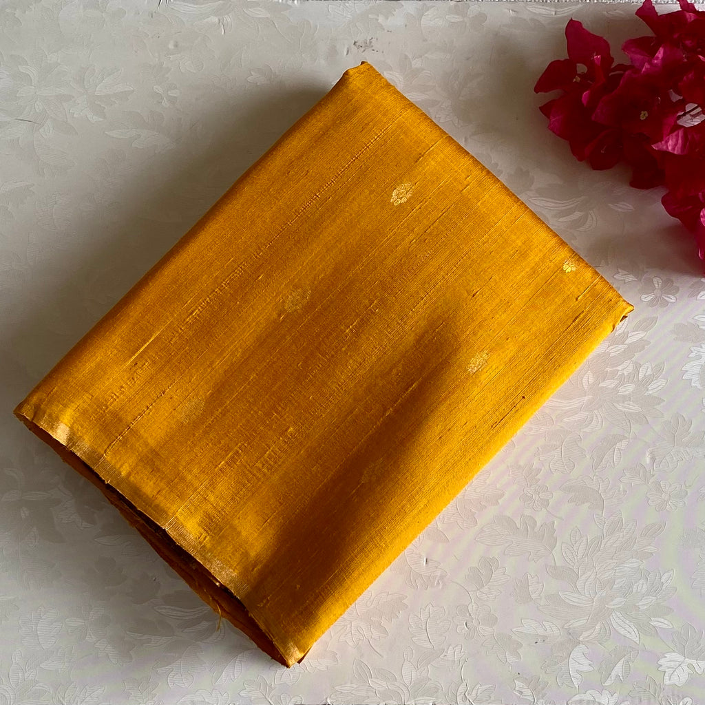 Mustard Yellow Designer Pure Raw Silk Saree With Royal Purple Pallu