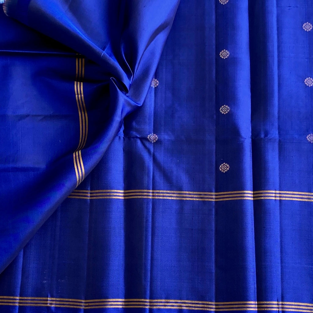Royal Blue Designer Pure Silk Saree With Rose Gold Zari