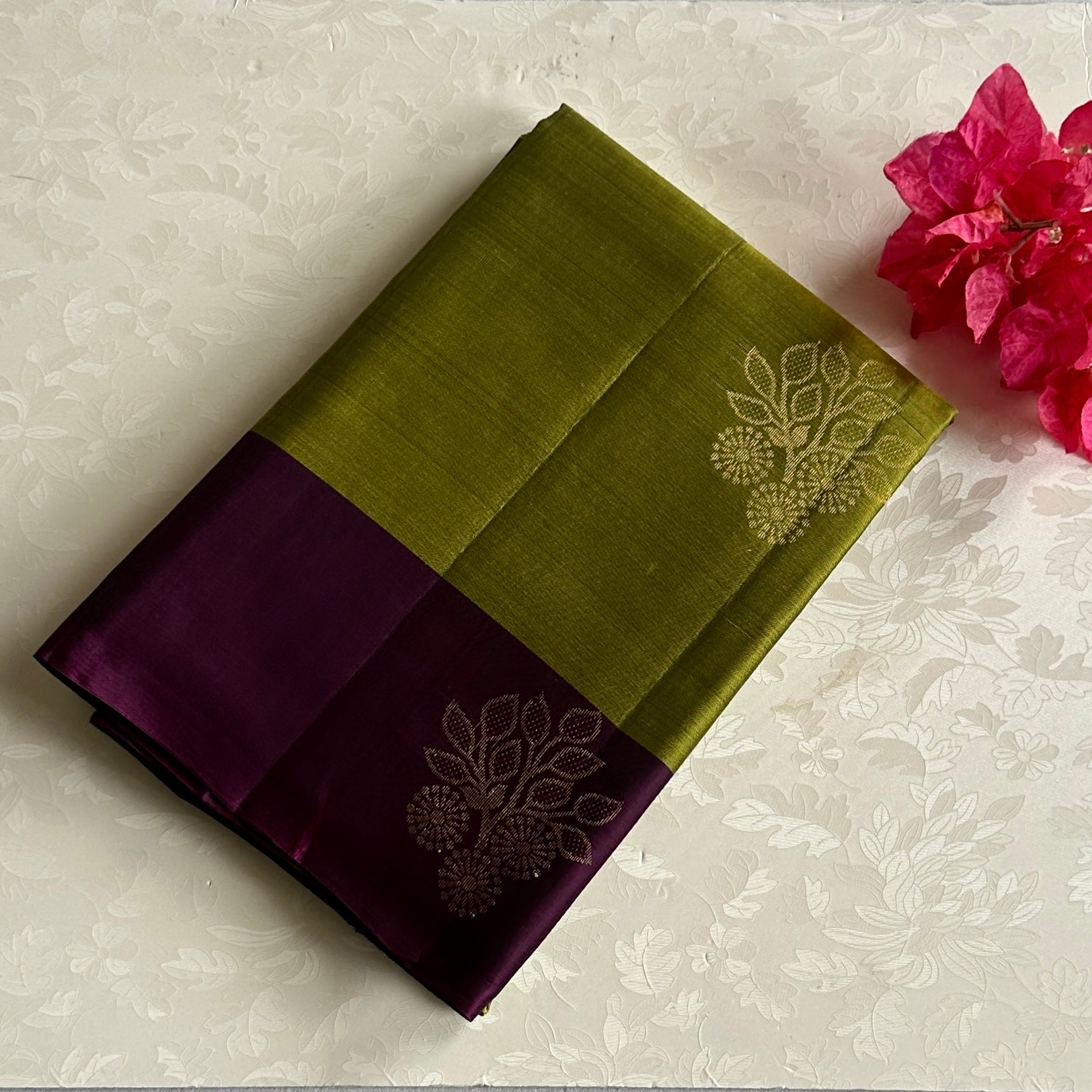 Chartreuse Silk Saree Royal Purple Gold Woven Pallu For Weddings