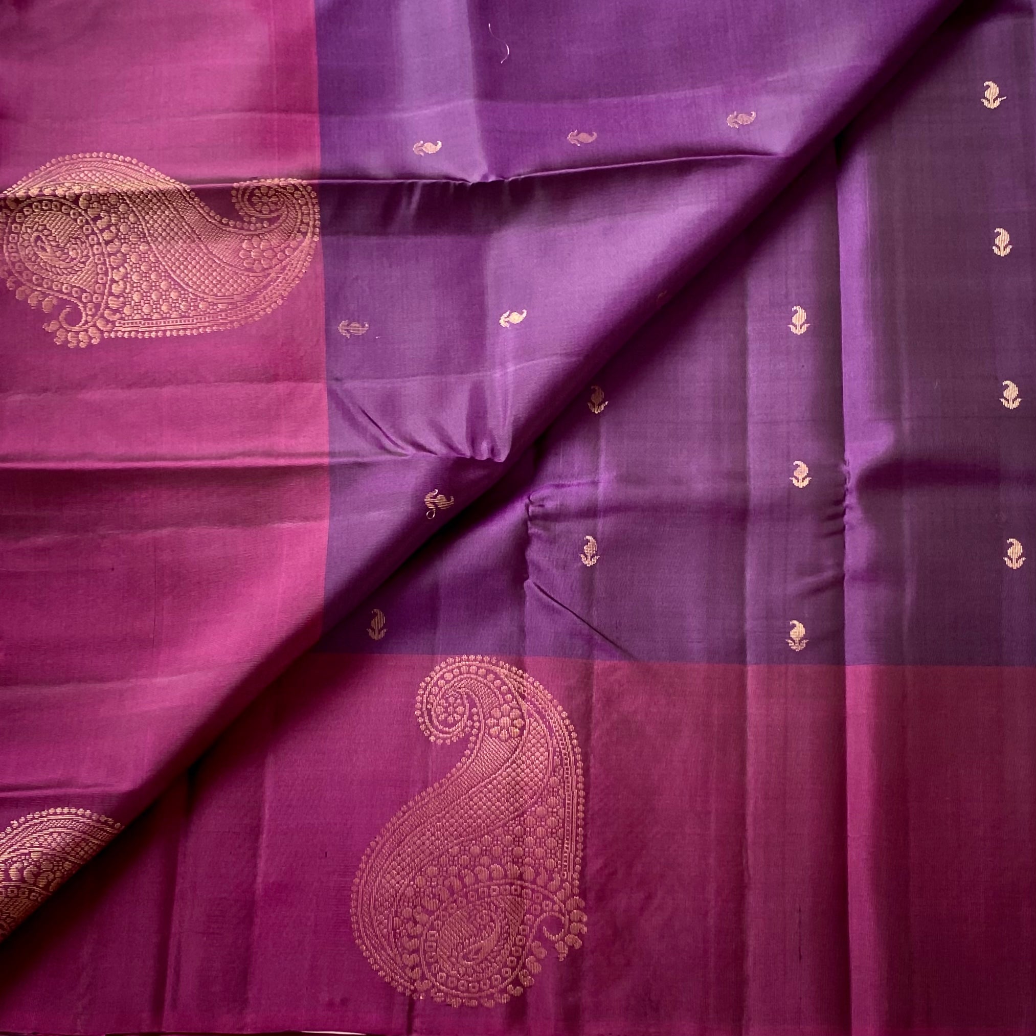 Traditional Plum Magenta Silk Saree Gold Zari Paisley Wedding Wear