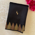Burgundy Black Ikat Saree with Gold Temple Border Festive Wear