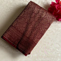 Banarasi Crepe Silk Deep Wine Maroon Saree With Metallic Gold Zari Woven Border