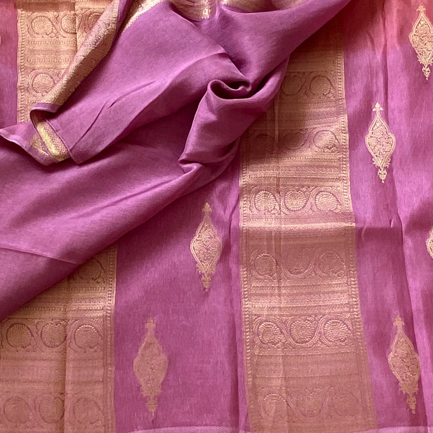 Ombre Mauve n sunset soft crepe silk half n half beauty