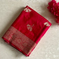 Cherry Pink Soft Tussar Silk Saree With Metallic Gold Zari Border