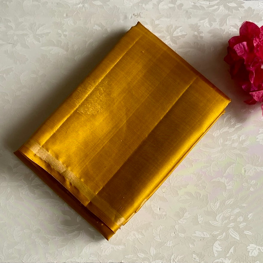 Mustard Yellow Designer Pure Silk With Antique Gold Pallu