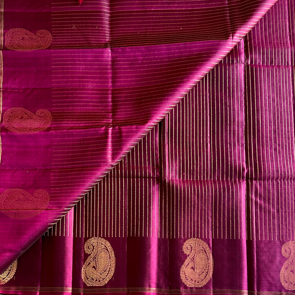 Magenta Silk Saree Antique Gold Zari Diamond Buta Paisley Border