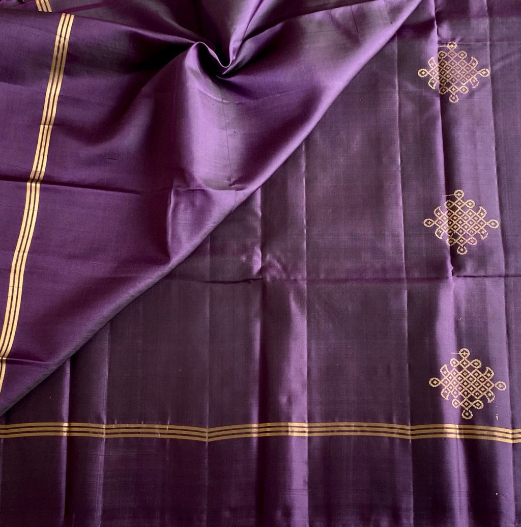 Plum Purple Designer Pure Silk Saree With Antique Gold Motifs