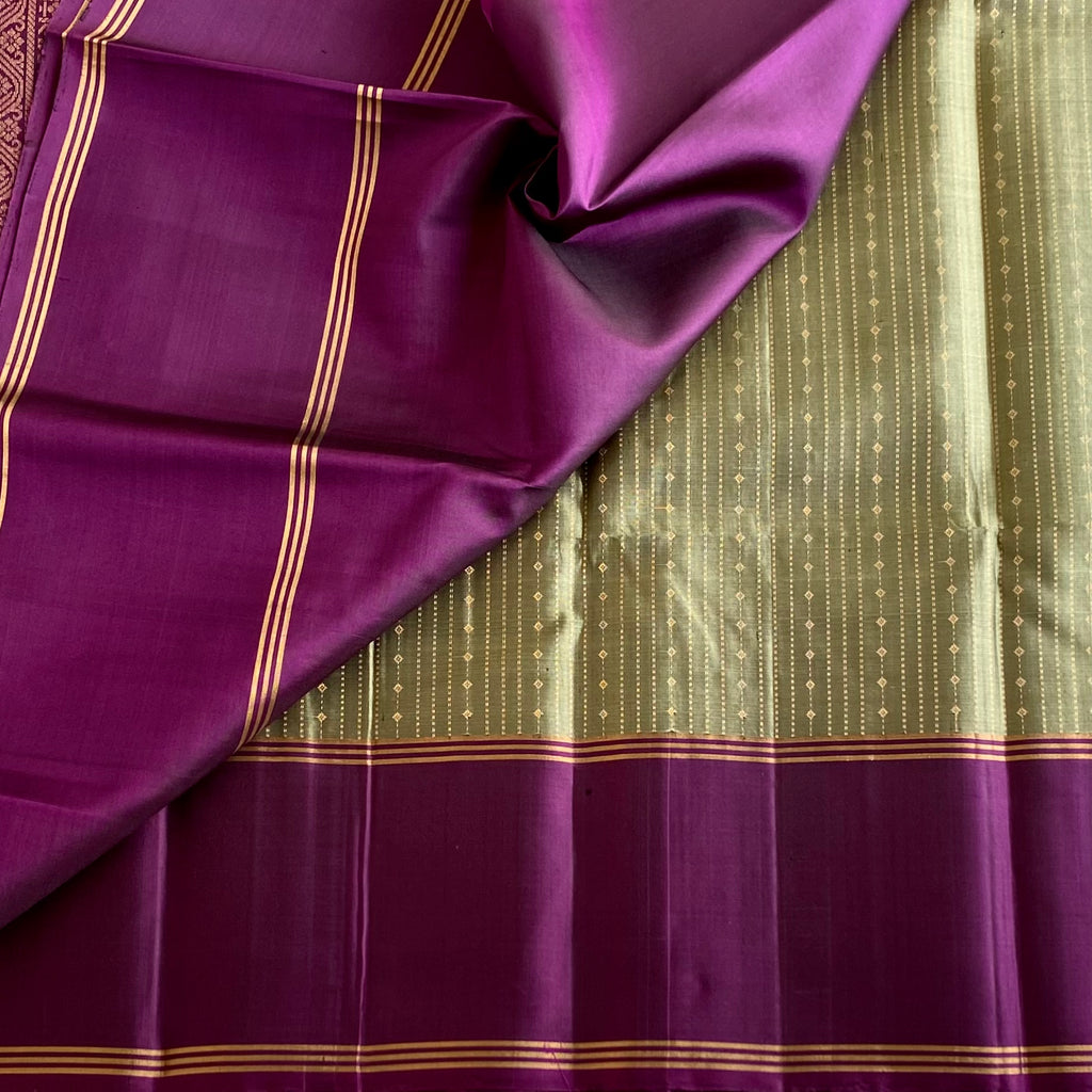 Olive Green Plum Purple Designer Pure Silk Saree