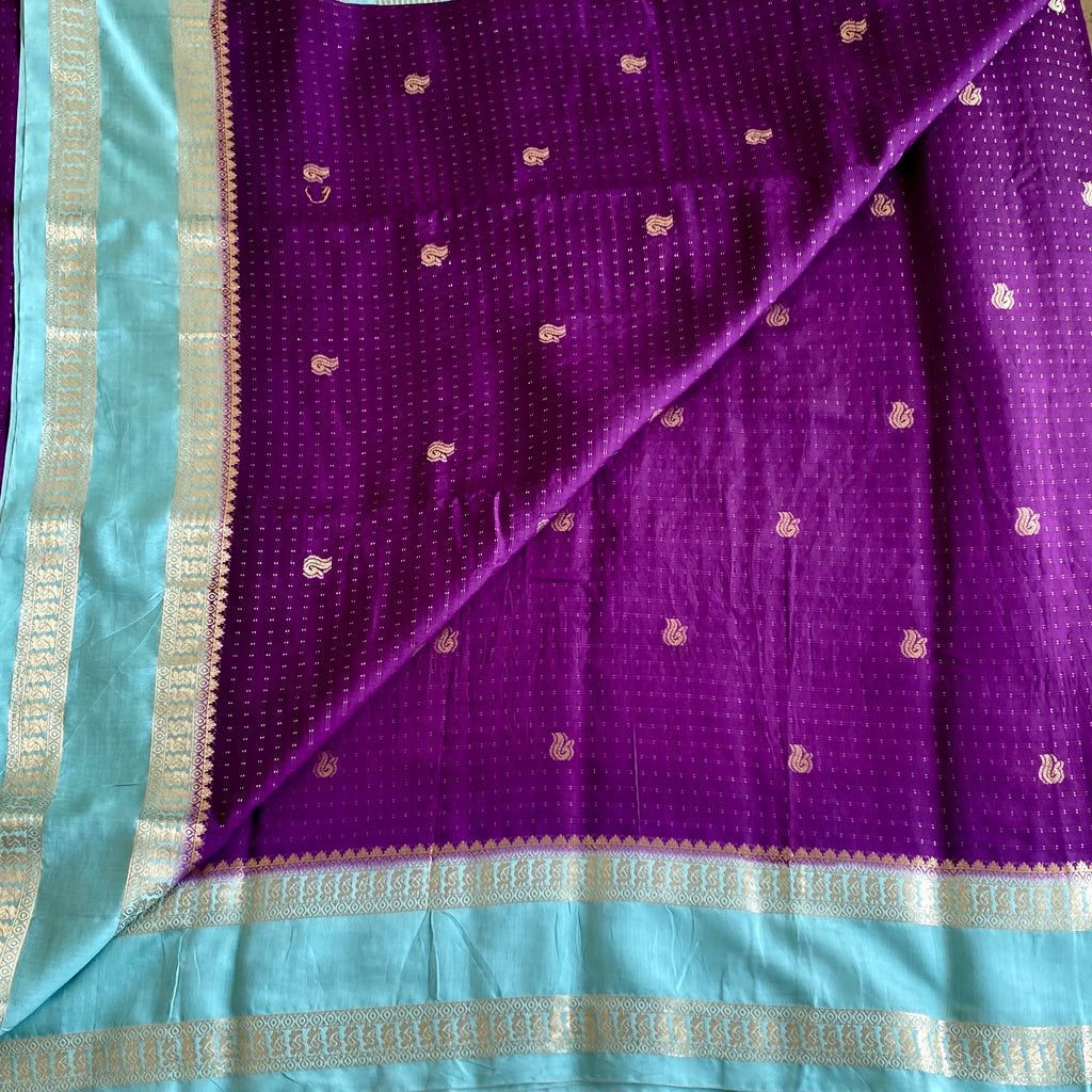Royal Purple Soft Tussar Silk Saree With Seafoam Green Pallu