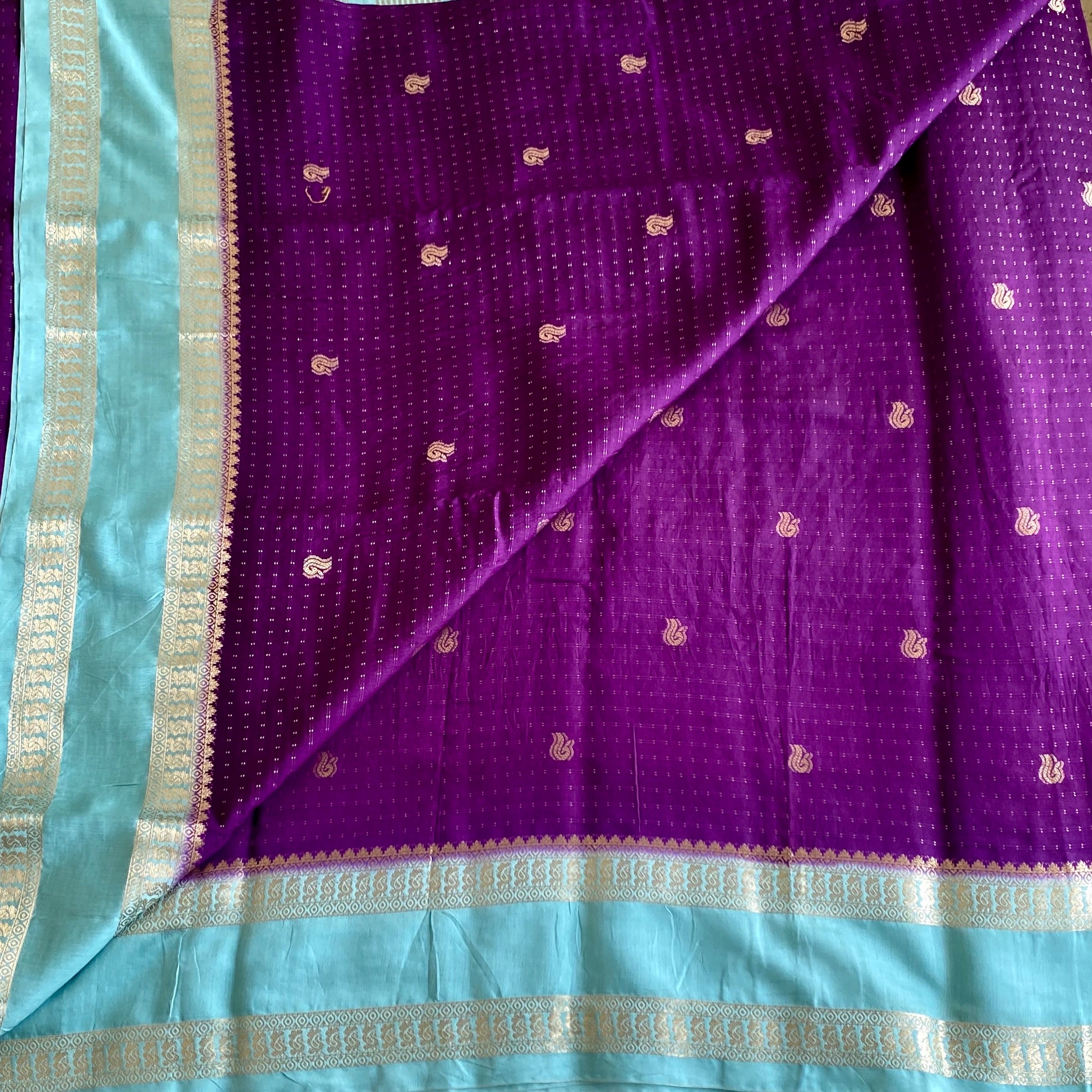 Royal Purple Soft Tussar Silk Saree With Seafoam Green Pallu