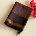Plum Gold Zari Leaf Border Saree Striped Pallu Traditional Wear