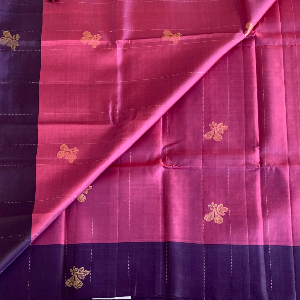 Dual Shaded Magenta Designer Pure Silk Saree With Purple Pallu
