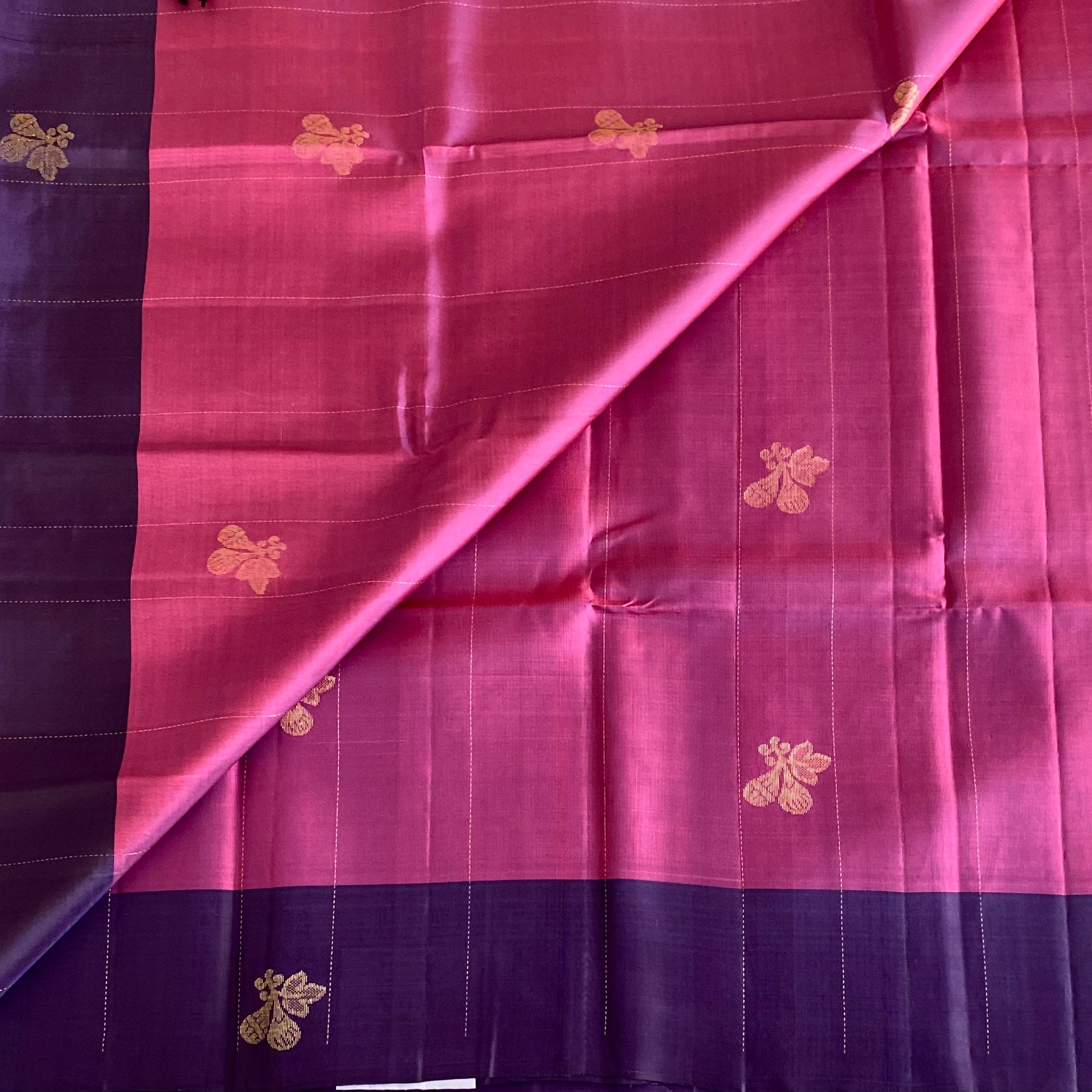 Dual Shaded Magenta Designer Pure Silk Saree With Purple Pallu