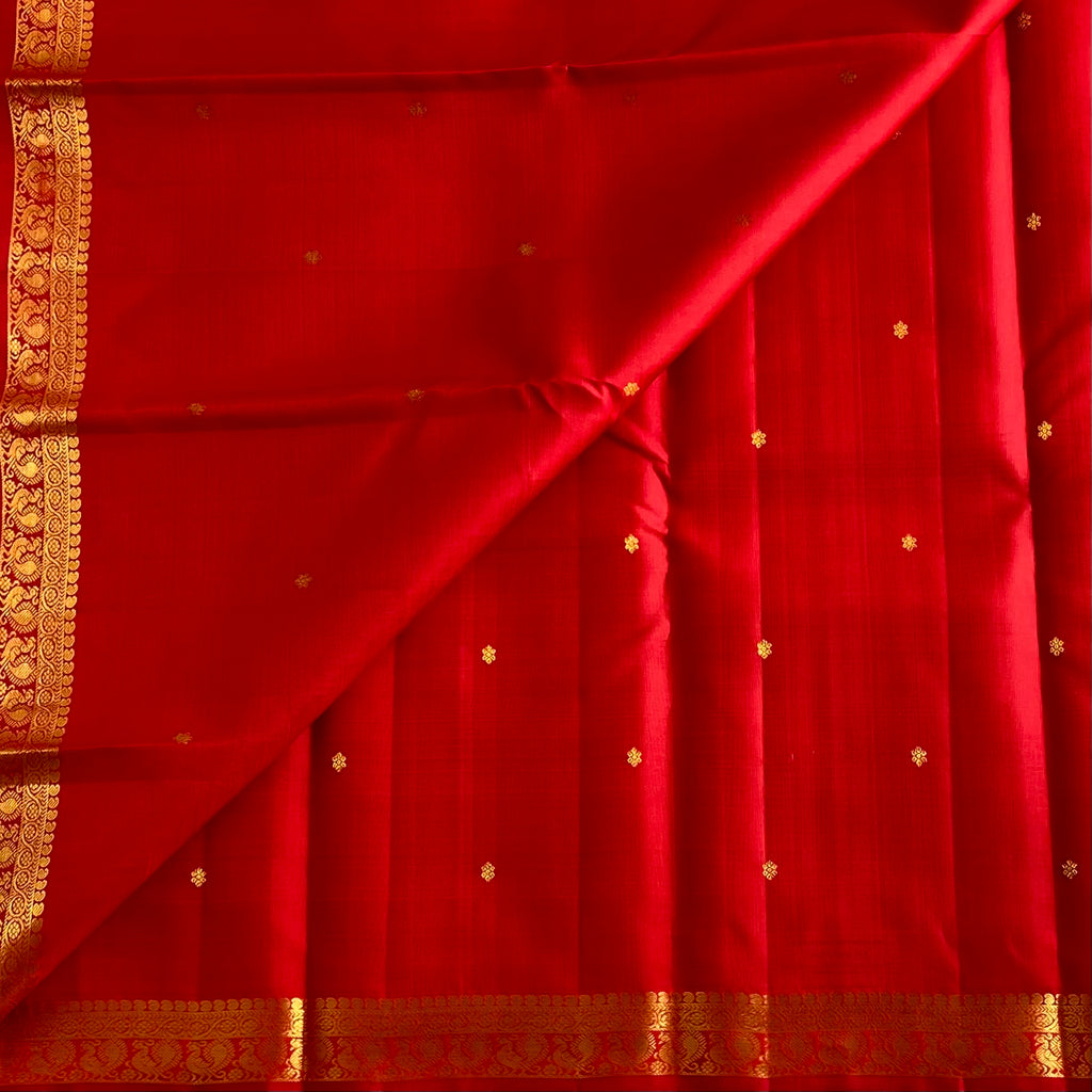 Scarlet Red Kanjeevaram Pure Zari Silk Saree With Intricate Zari Pallu