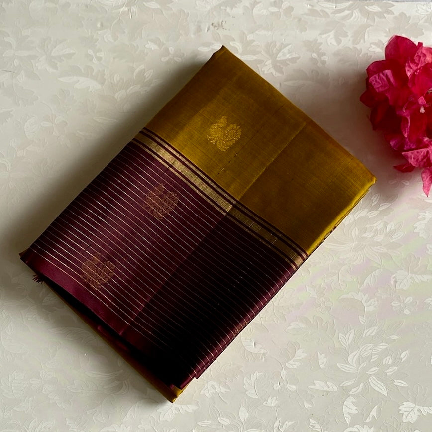 Deep MustRd Designer Pure Silk Saree With Wine Brown Border