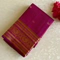Fuchsia Gold Brocade Silk Saree With Medallion Border And Pallu