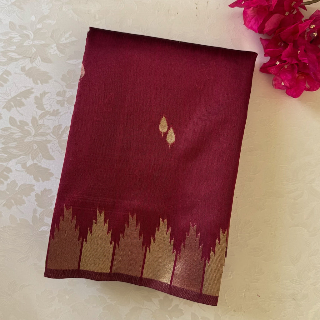 Black Ikat Saree with Maroon Pallu and Gold Zari Border