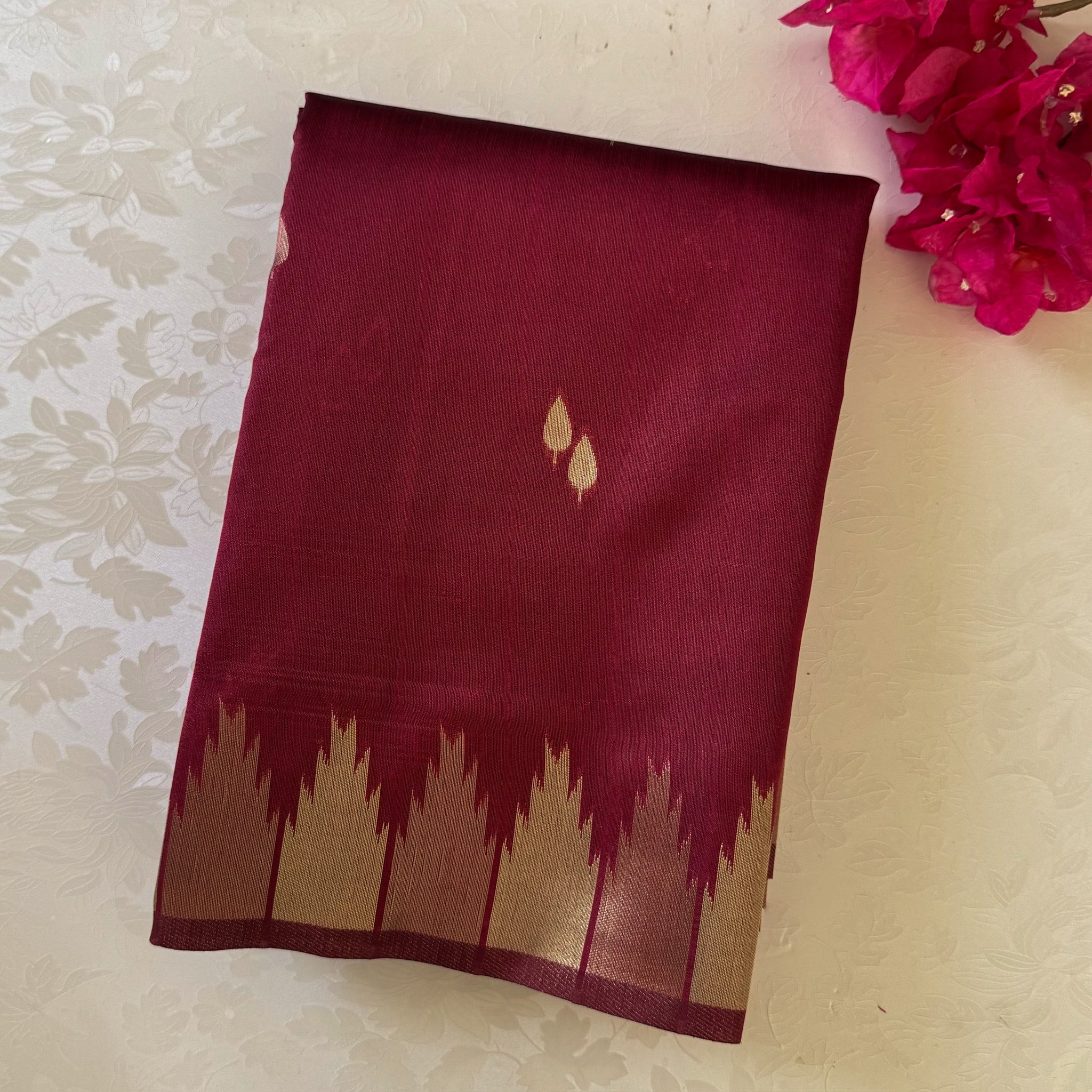 Black Ikat Saree with Maroon Pallu and Gold Zari Border