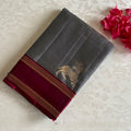 Slate Gray Designer Pure Silk Saree With Deep Magenta Pallu