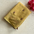 Mustard Yellow Linen Buti Saree With Embroidered Lattice Pallu Tassels