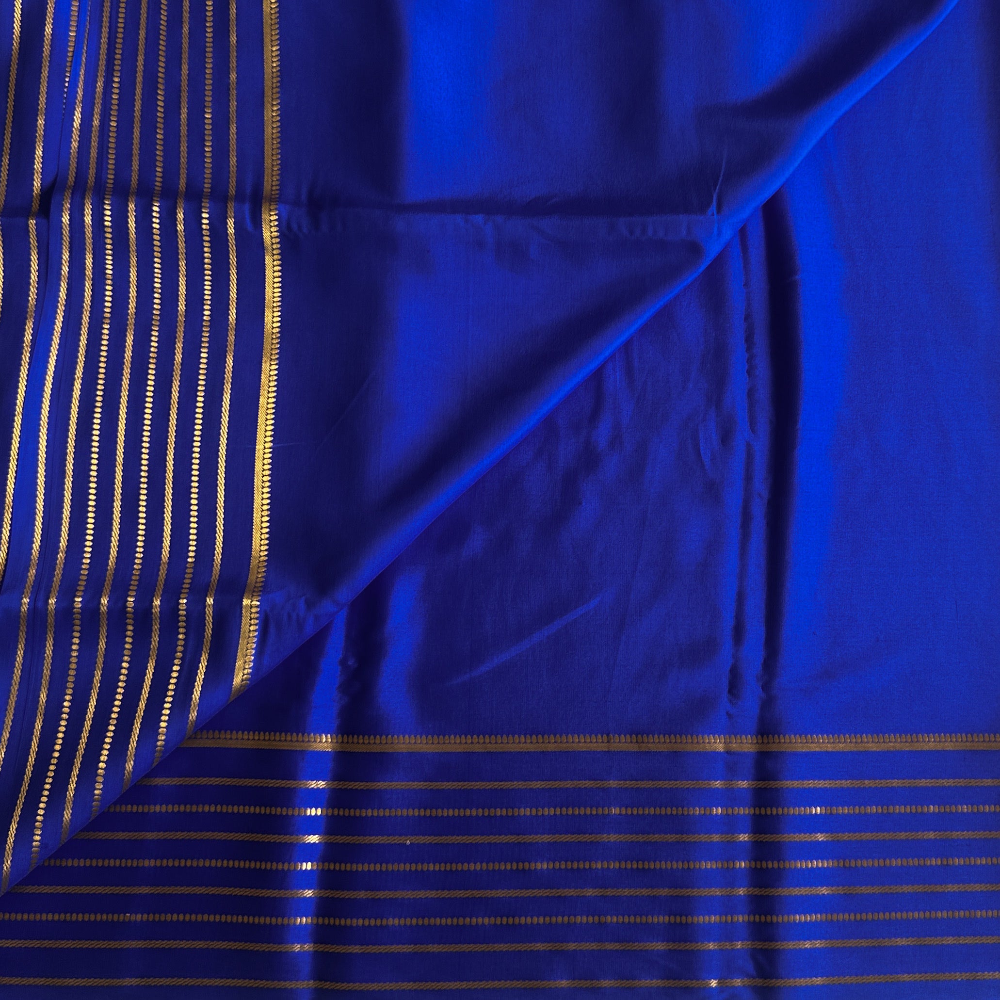 Royal Blue Saree Metallic Gold Stripe Border Traditional Festive Wear