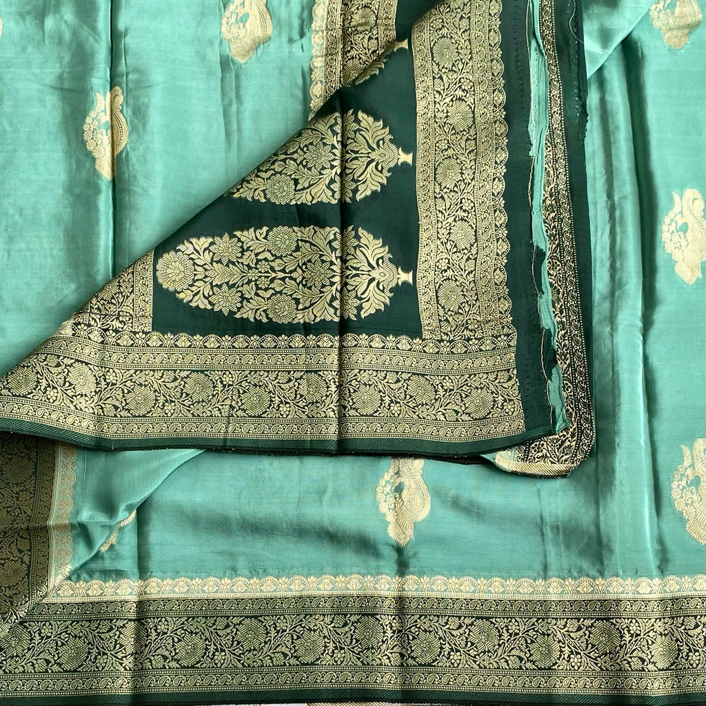 Mint Green Soft Crepe Silk Saree With Emerald Green Pallu Gold Zari