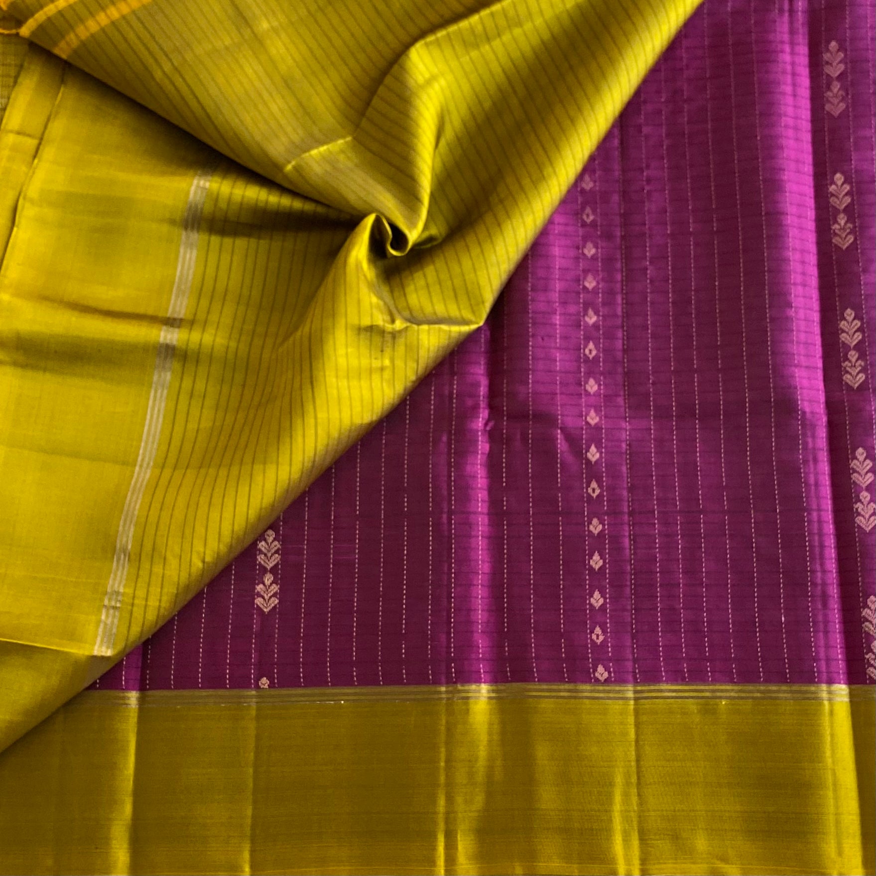 Magical Magenta With Vibrant Lime green Designer Pure Silk