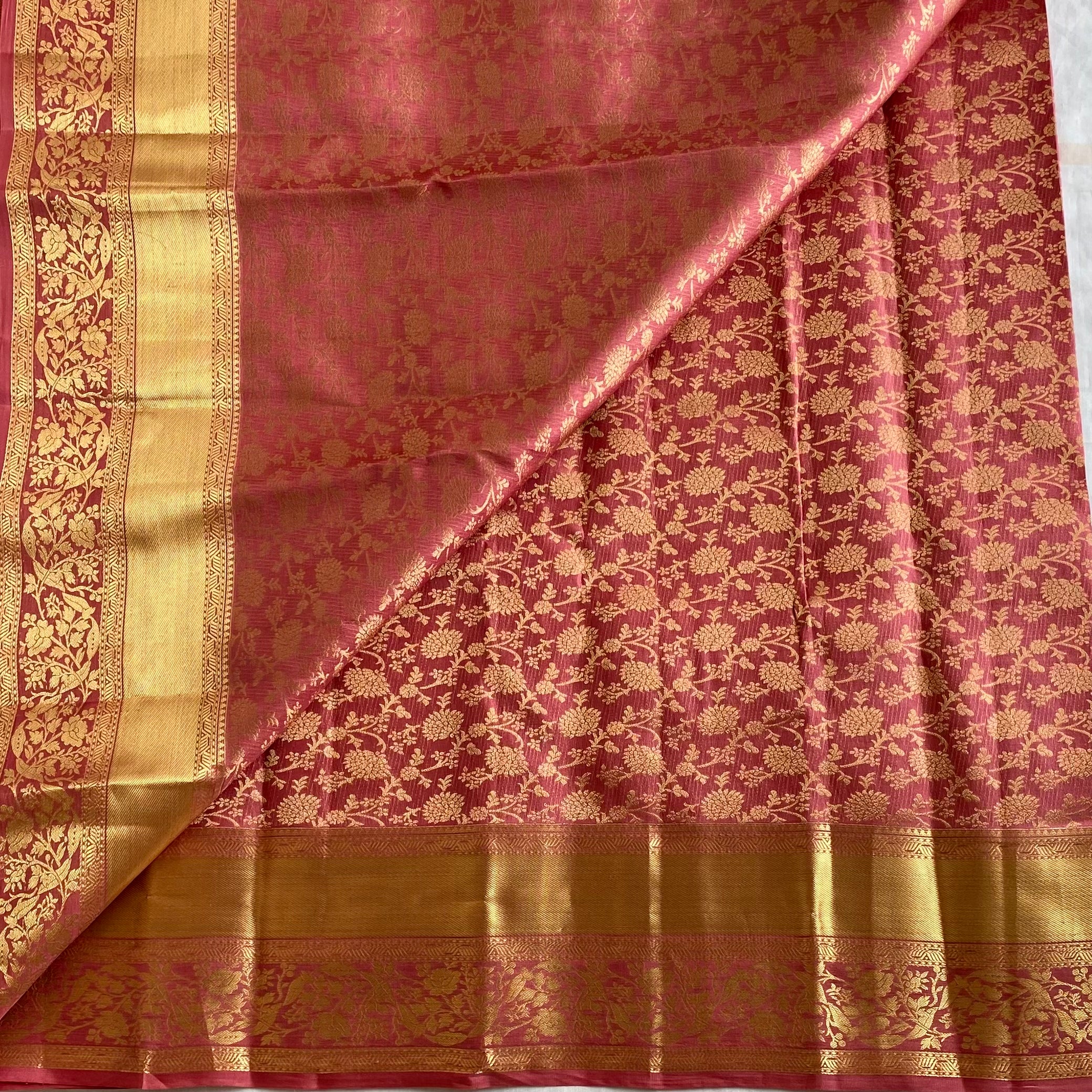 Pastel Rose Pink Designer Brocade Pure Silk Saree