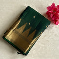 Emerald Green Gold Brocade Saree With Wide Zari Border