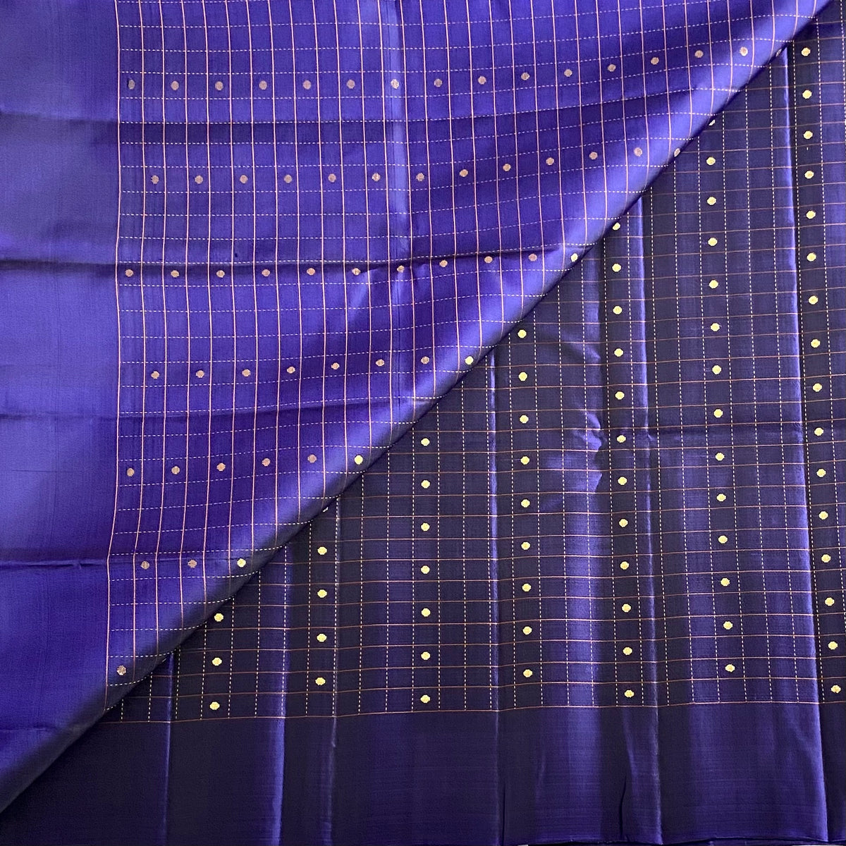 Deep Navy Blue And Mustard Gold Designer Pure Silk Saree