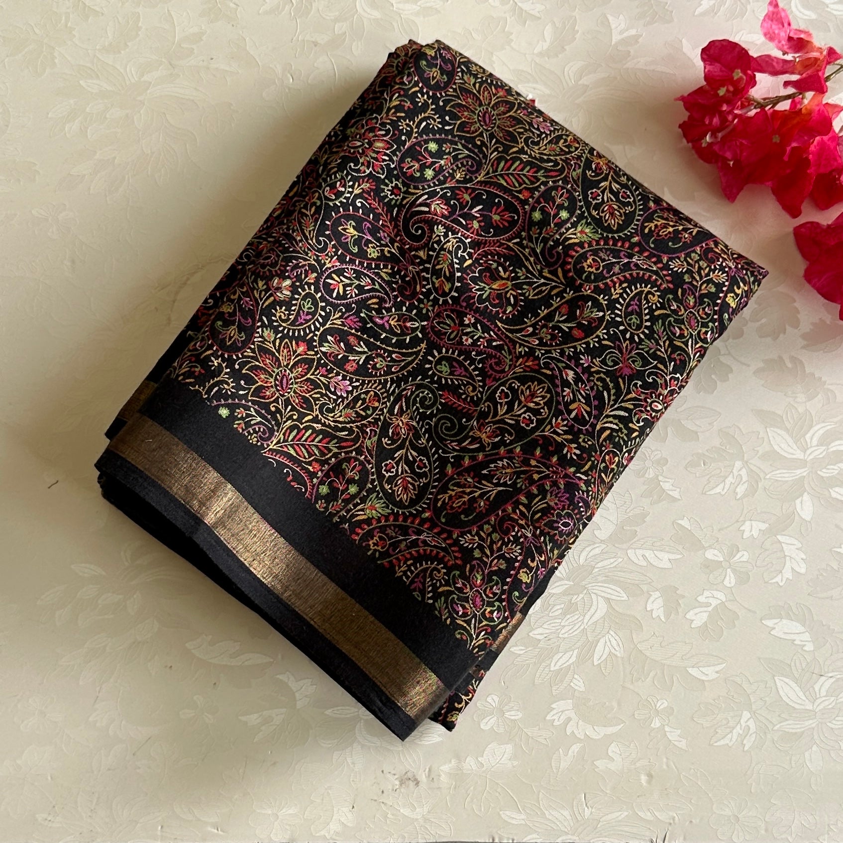 Jet Black Paisley Printed Soft Cotton - Easy Breezy Drape