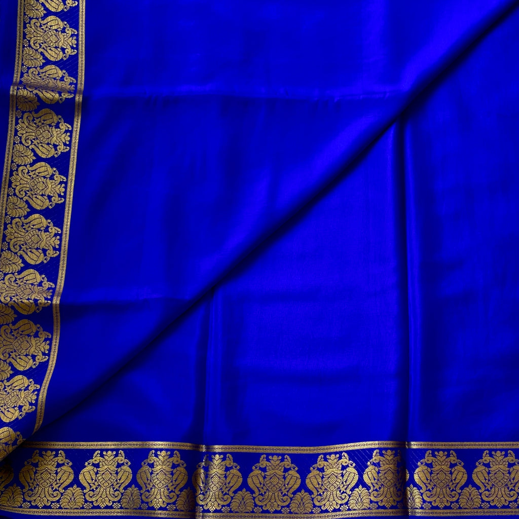 Cobalt Blue Silk Saree Gold Zari Border Traditional Festive Wear