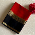Scarlet Red Mysore Crepe Silk Saree With Jet Black Border