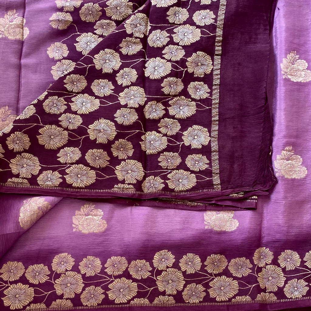 Most lightweight Shades of Lavender & Burgundy Soft Georgette Beauty
