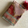 Blush Pink Soft Tissue Silk Saree Teal Blue Border Magenta Pallu