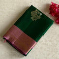 Emerald Green Designer Pure Silk Saree With Onion Pink Pallu
