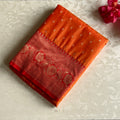 Tangerine Silk Saree Crimson Pallu Gold Zari Floral Border Tassel
