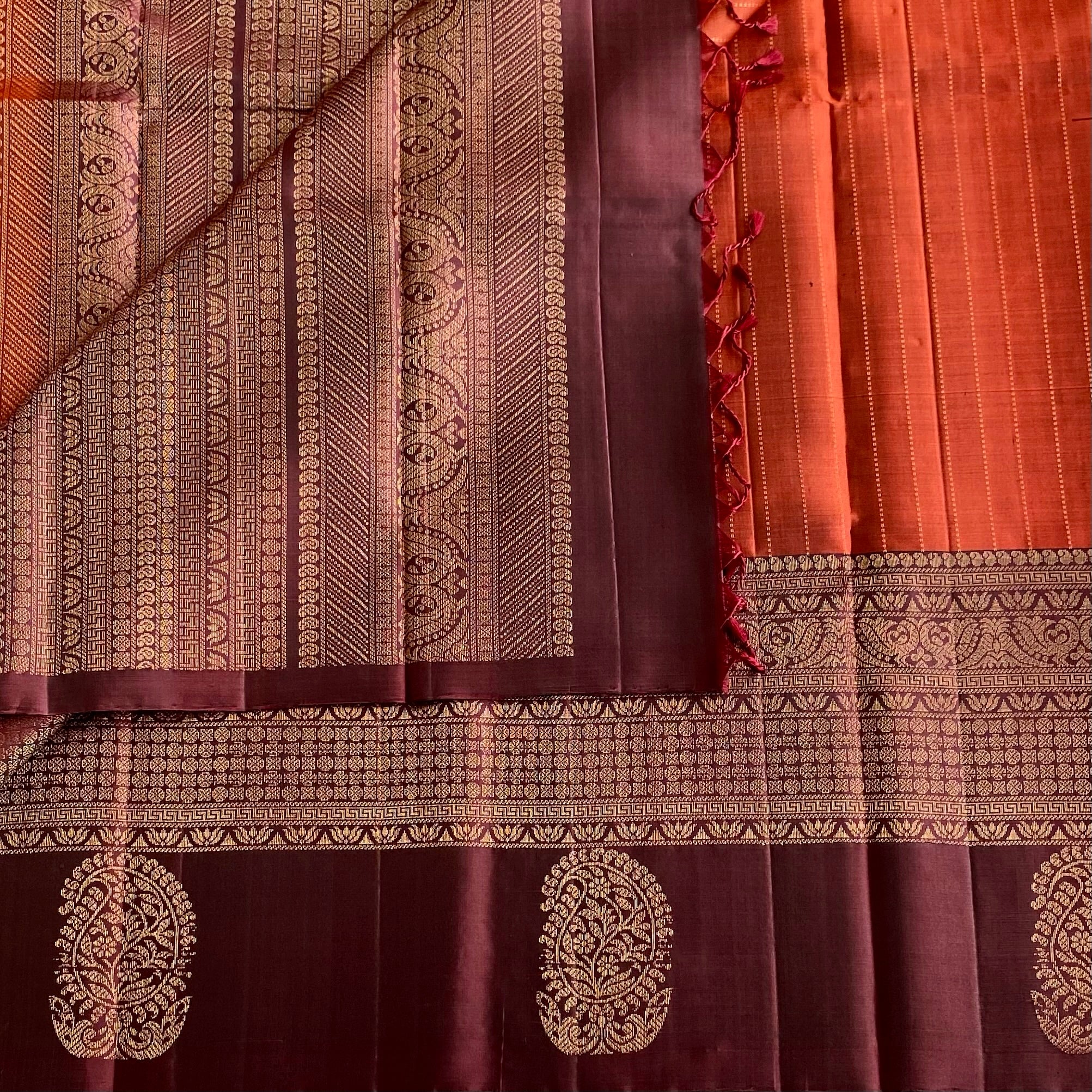 Crimson Red Designer Pure Silk Saree With Deep Plum Pallu