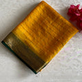 Mustard Yellow Bottle Green Mysore Crepe Silk Saree With Zari Border