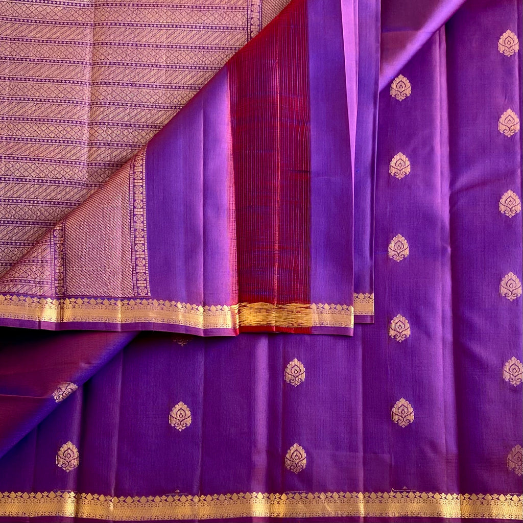 Dual Shaded Violet Designer Pure Silk Saree With Intricate Zari Woven Pallu